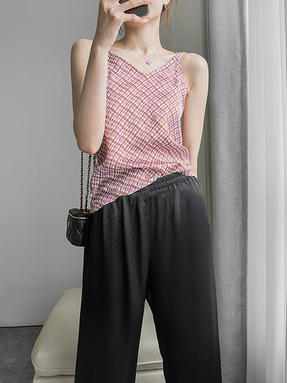 Original Contrast Color Printed Spaghetti-Neck Vest Top