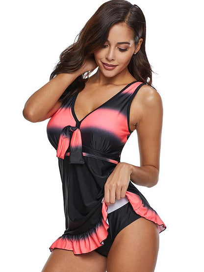 Gradient Stipes High Waist One Piece Swimwear