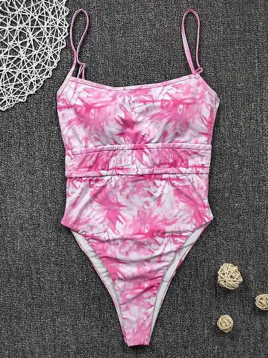 Tie-Dyed Backless One-Piece Swimwear