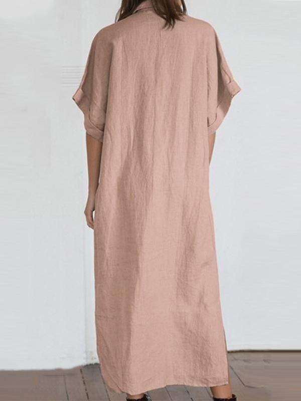 Loose Solid Color Maxi Shirtdress