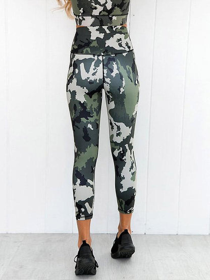 Camo Crop Sleeveless Tanks And Leggings Yoga Suits