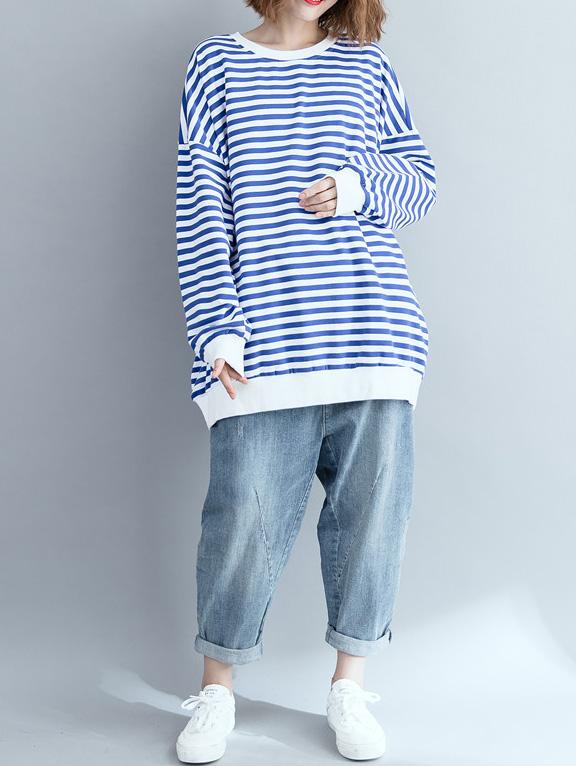 Loose Stripes Plus Size Printed Hoodies Top