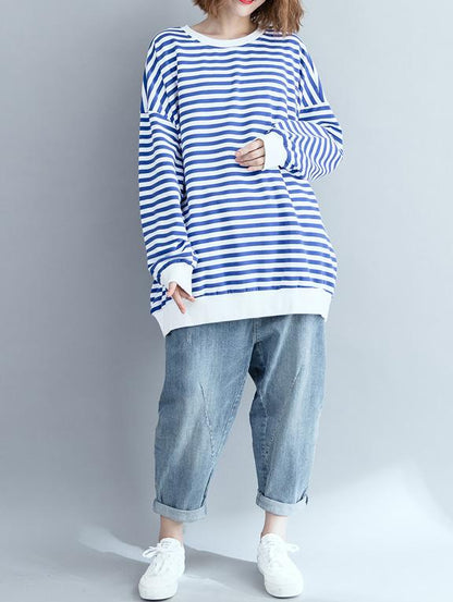 Loose Stripes Plus Size Printed Hoodies Top