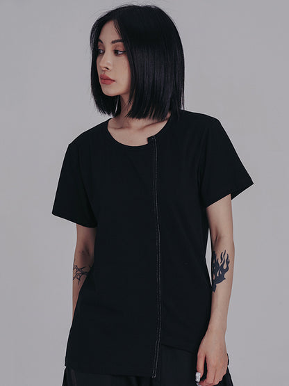 Casual Short Sleeves Irregular Black T-Shirt Top