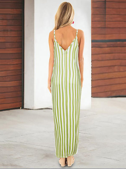V-neck Sexy Striped Maxi Dress