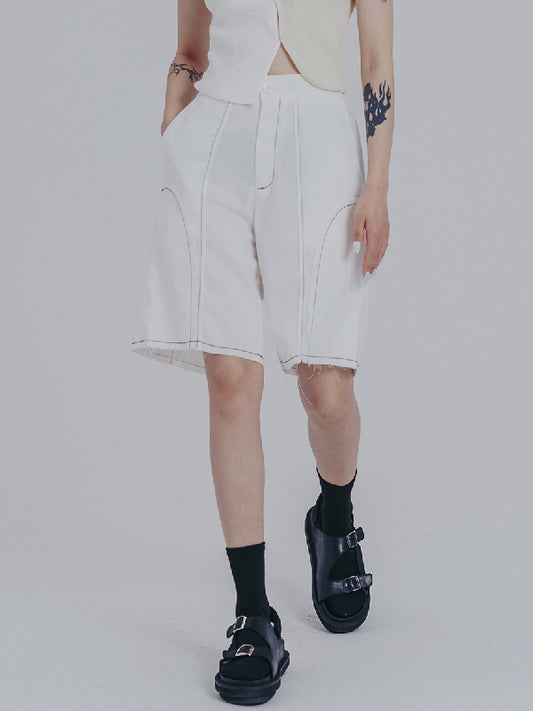 Simple Loose Contrast Color Striped Shorts