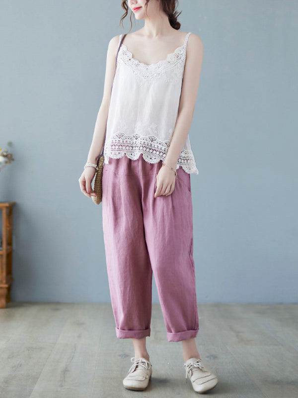 Original Solid Sleeveless Lace&Hollow V-Neck Vest