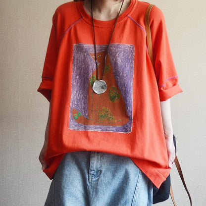 Cotton Print Cartoon Half Sleeve Blouse