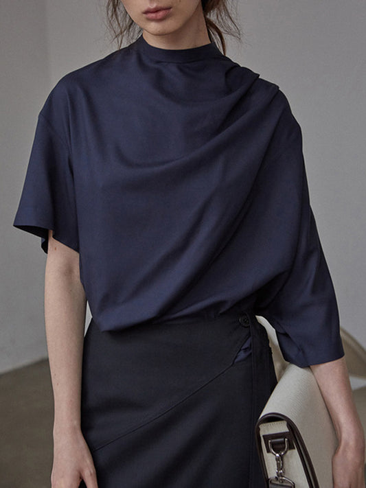 Stylish Asymmetric Round-Neck Solid Color Short Sleeves T-Shirt