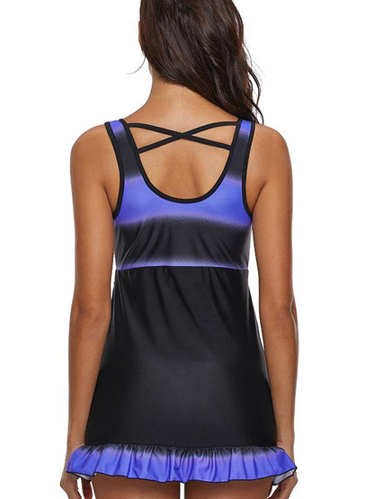 Gradient Stipes High Waist One Piece Swimwear