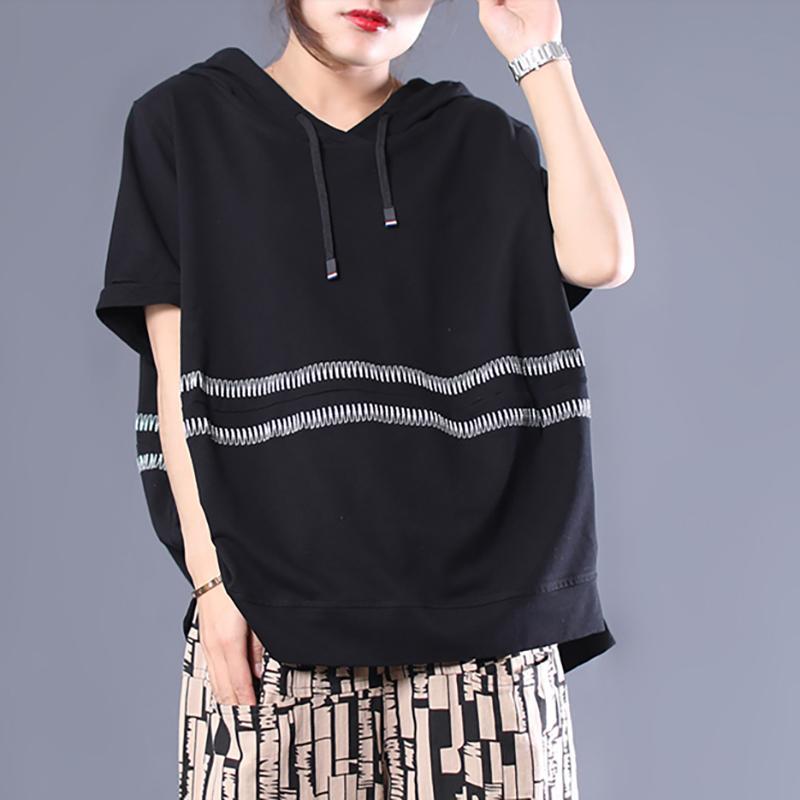 Casual Loose Embroidery Striped Hooded Blouse