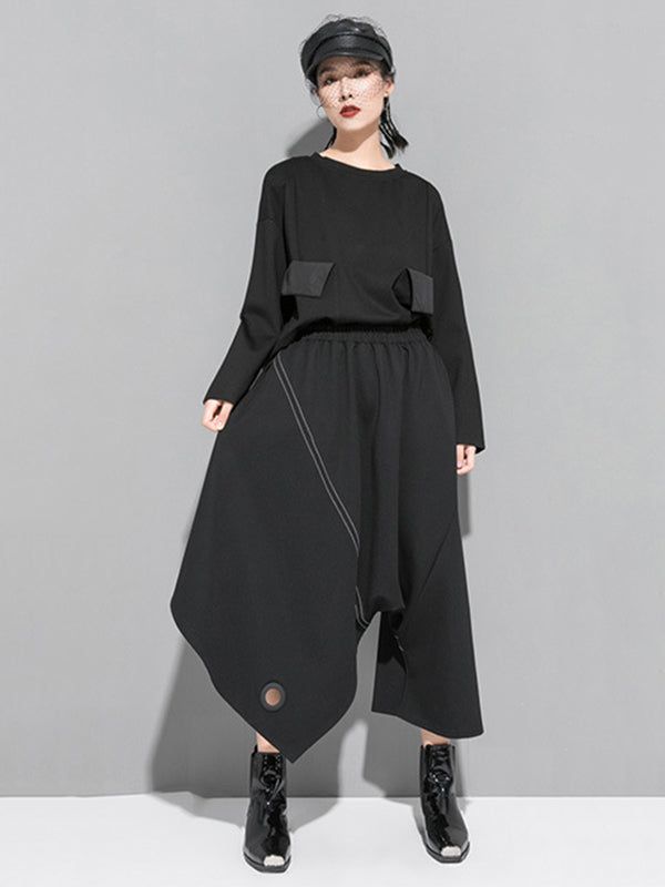 Urban Irregular Solid Color Elasticity Wide Leg Harem Pants