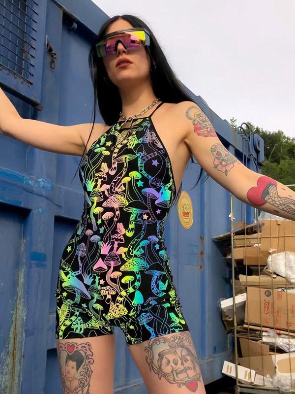 Fashion Floral Printed Backless Bodysuits