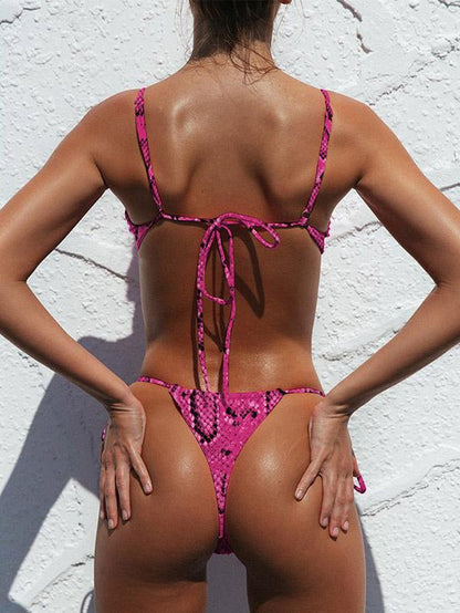 Sexy Lace Up Leopard Bikini Swimsuit