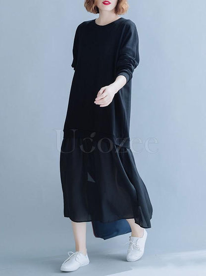 Loose Chiffon Split-joint Solid Midi Dress