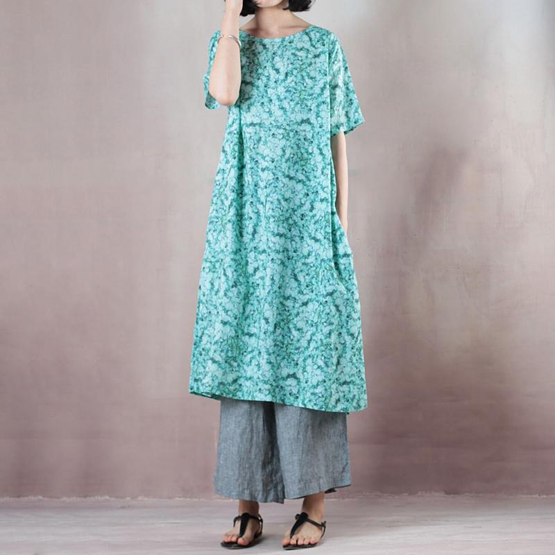 Casual Round Neck Green Short Sleeve Loose Dress