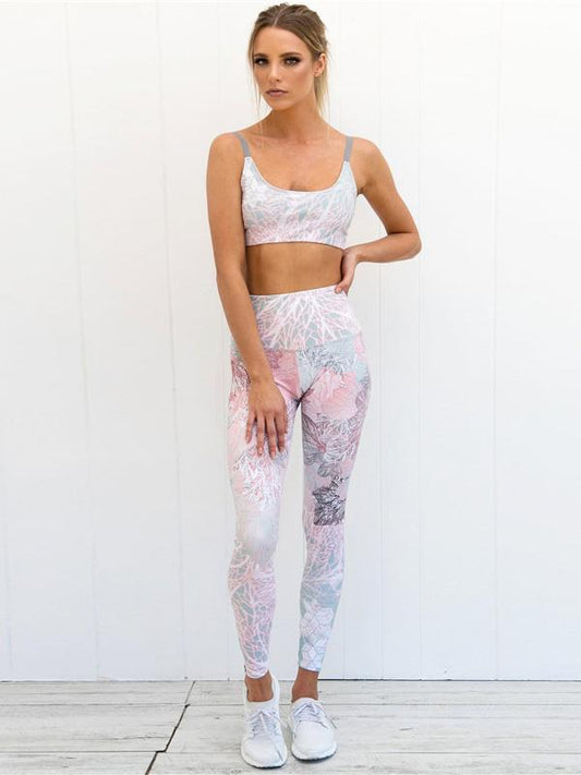 Printed Bandage Tanks And Wide Wasitband Leggings Suits