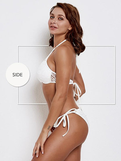 White Exercise Triangle Bottom Bikinis Swimwear