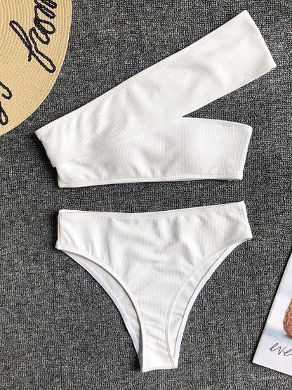 Cropped Solid One Shoulder Empire Bikinis Swimwear