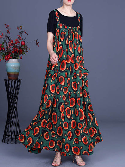 Original Two Pieces Printing Sleeveless Suspender Dress+T-Shirts Sets