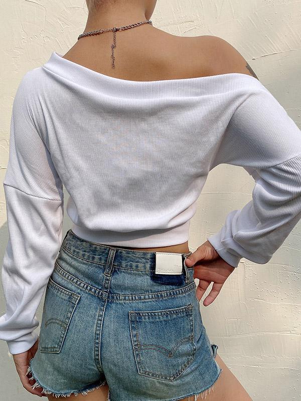 Casual Long Sleeves Solid Exposed Navel Sweat Shirts