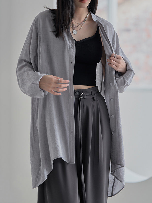 Casual Split-Back Sun Protection V-Neck Long Sleeves Blouses