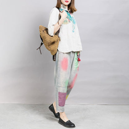 Casual Printing And Dyeing Frayed Jeans