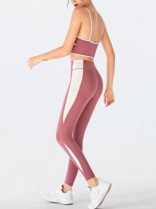 Sexy Spaghetti-Neck Contrast Color Letters Printed Yoga Suits