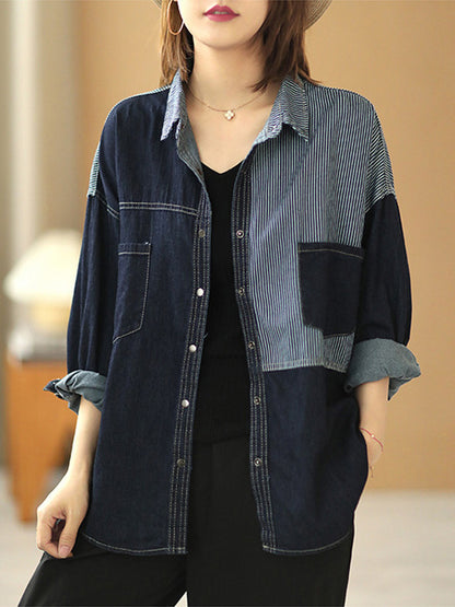 Casual Asymmetric Split-Joint Buttoned Lapel Long Sleeves Blouse Tops