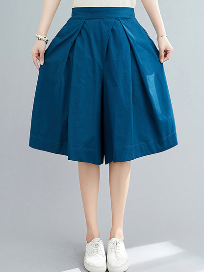 Casual Solid Color Elasticity Waist Wide Leg Shorts