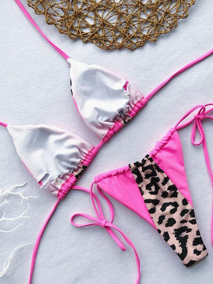Lace Up Contrast Scrunch Bikini Set