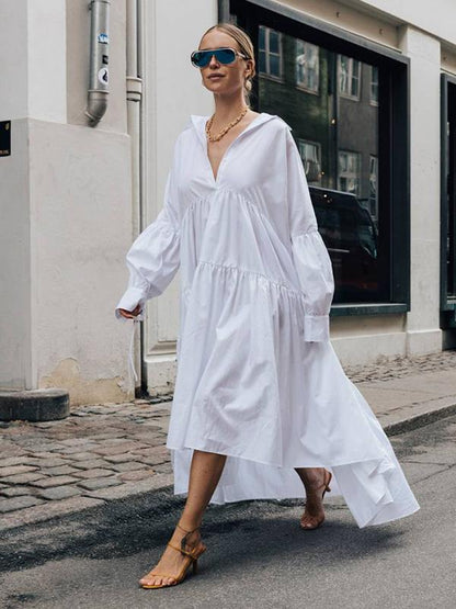 Asymmetric Split-joint Lapel Collar Maxi Shirtdress
