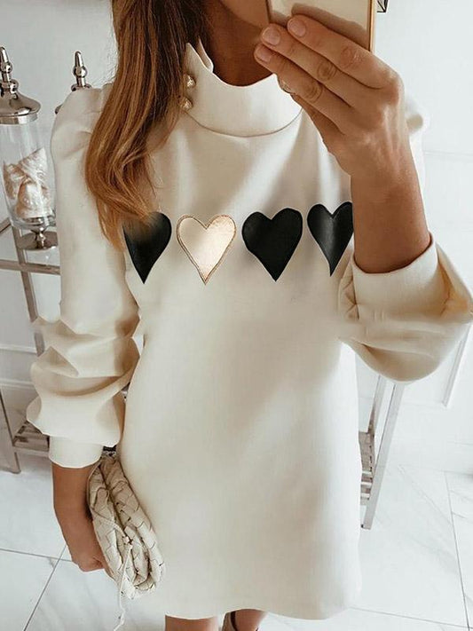 Simple Heart Shape Printed Blouses&Shirts Tops