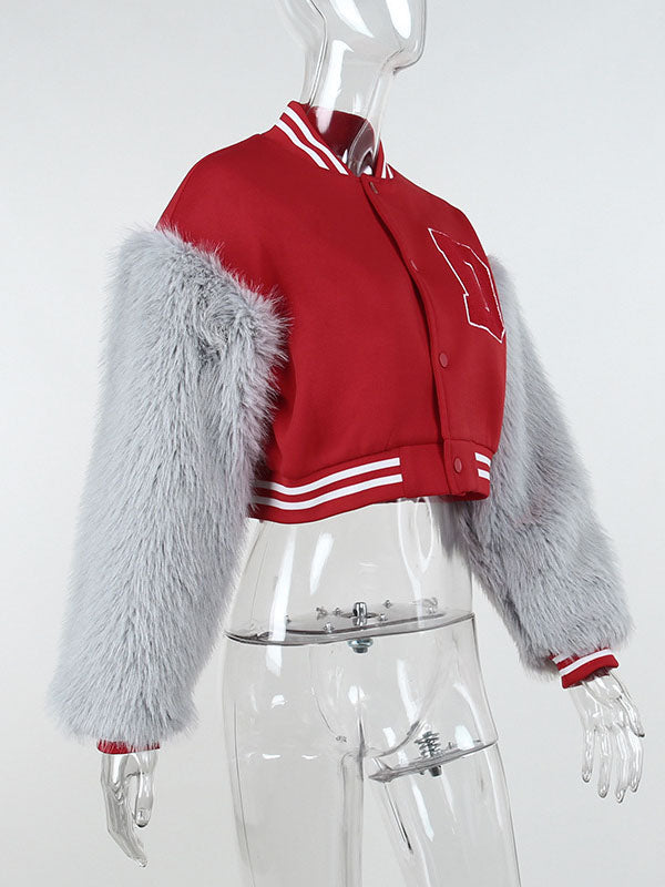Faux Fur Sleeves Baseball Uniform