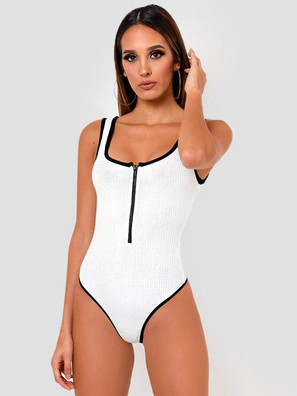 Sexy U-Neck Zipper Backless Bodysuits
