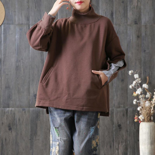 Autumn Cotton Patchwork Stripe Sleeve Casual Sweatshirt