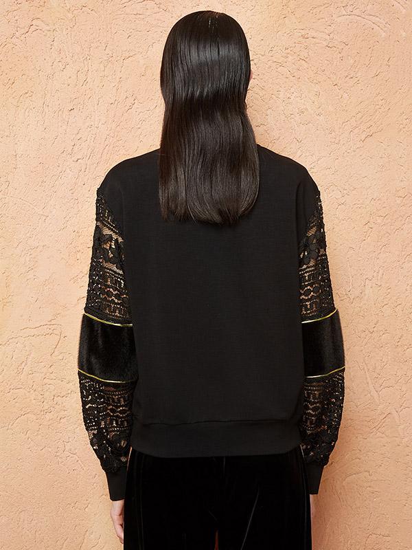 Embroidery Hollow Lace Hoodies Top
