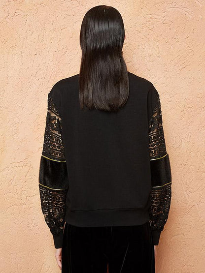Embroidery Hollow Lace Hoodies Top