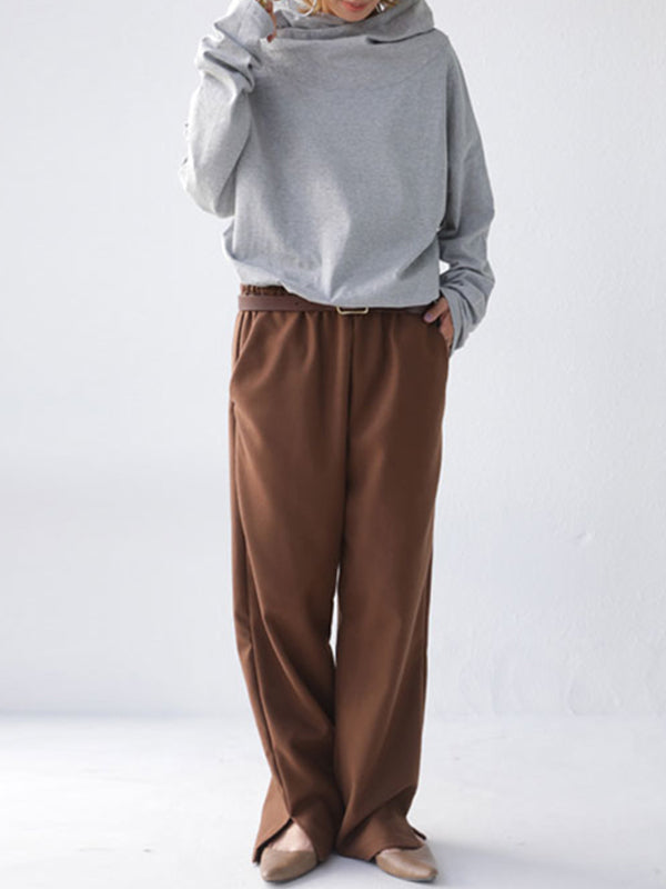 Simple Casual Solid Color Heaps Collar Long Sleeves Hoodies