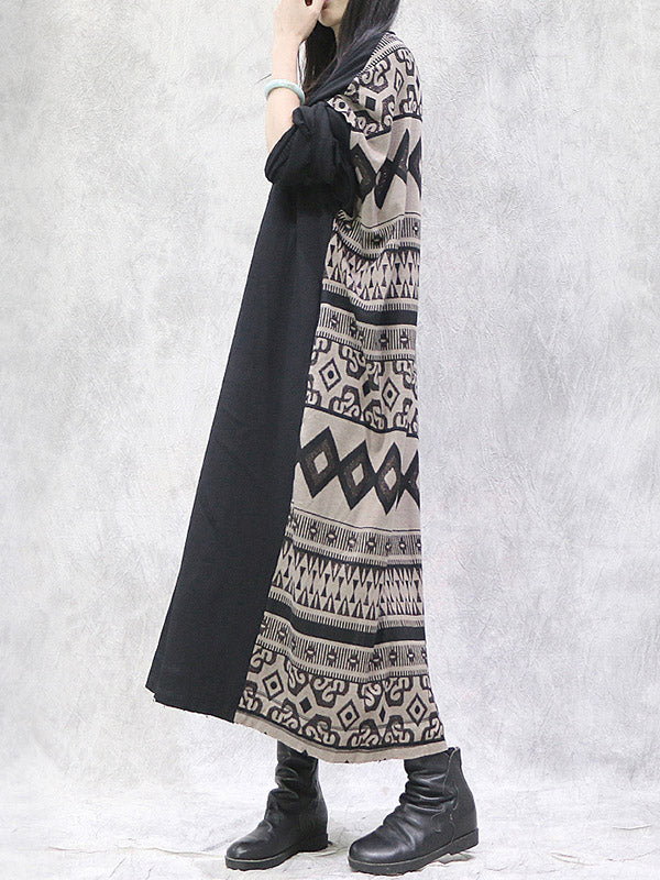 Artistic Retro Bohemia National Printed Split-Joint With Pocket Long Sleeves Cardigan Outwear