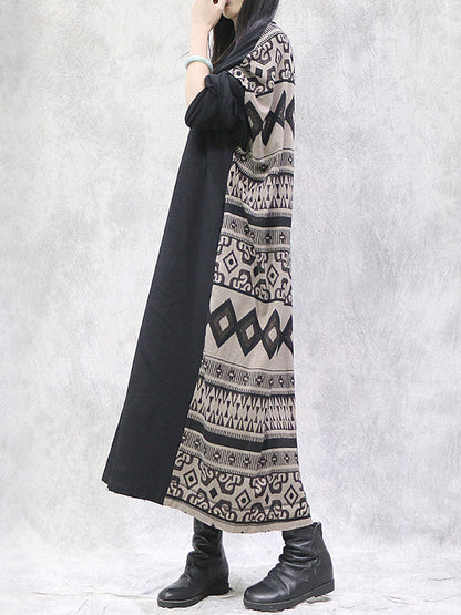 Artistic Retro Bohemia National Printed Split-Joint With Pocket Long Sleeves Cardigan Outwear