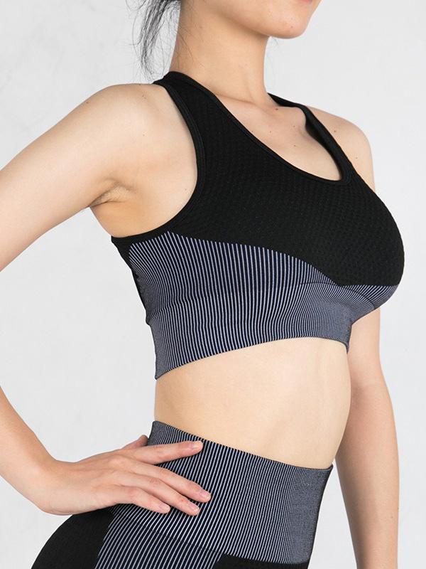 Contrast Color Zipper High-Waisted Three-Piece Sports Suits