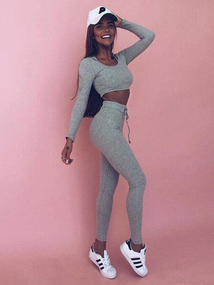 Solid Gym Tee And Leggings Suit