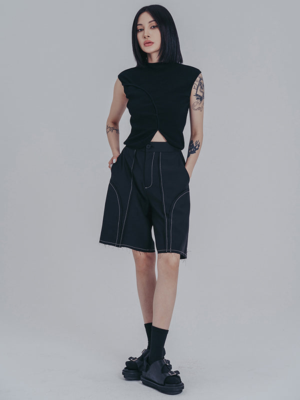 Simple Loose Contrast Color Striped Shorts