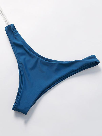Dull Solid Blue Bikinis Swimwear