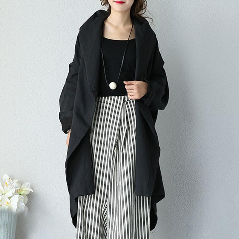 Women Literature Elegant Loose Shoulder Sleeve Black Coat