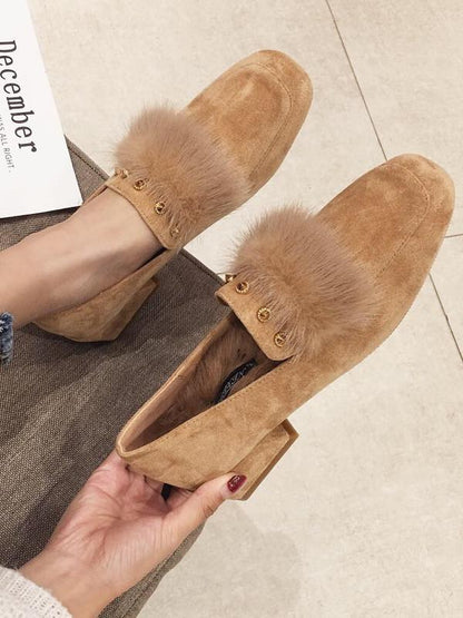 Wool Rivet Artificial Fur With Wild Mary Jane Shoes