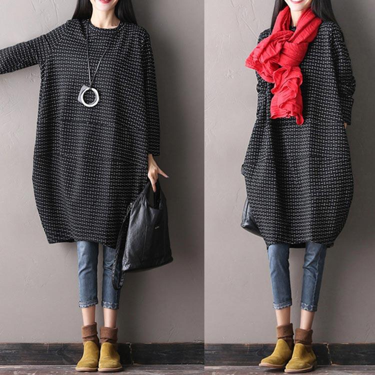 Black Cotton Round Neck Dress