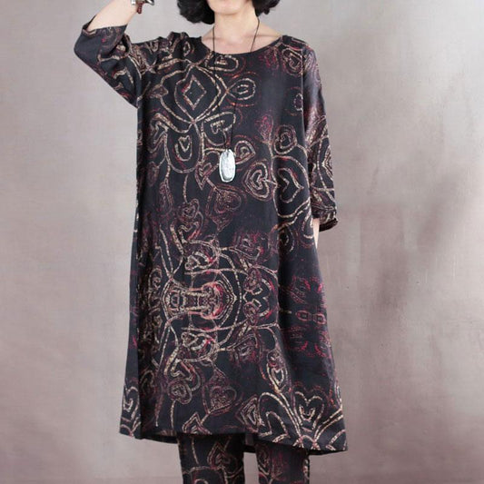 Summer Round Neck Loose Pockets Black Dress