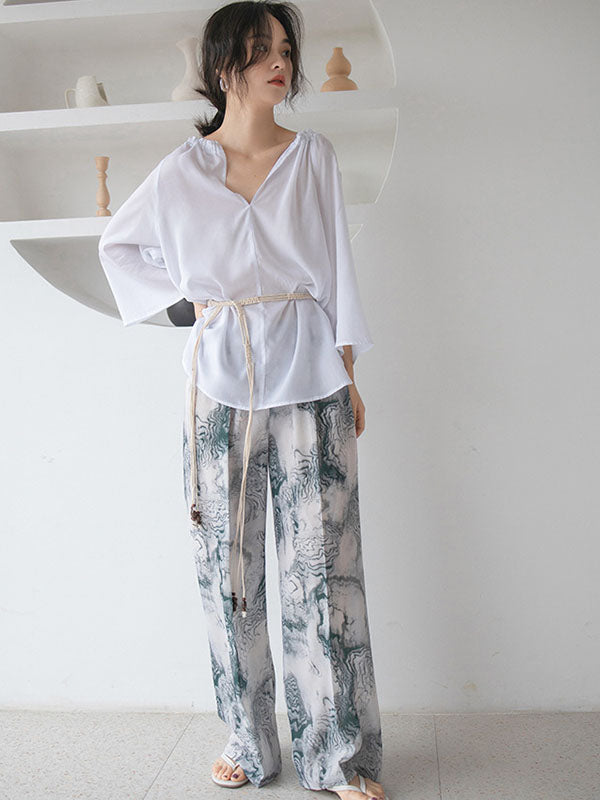 Casual Splash-ink Printed Wide Leg Pants
